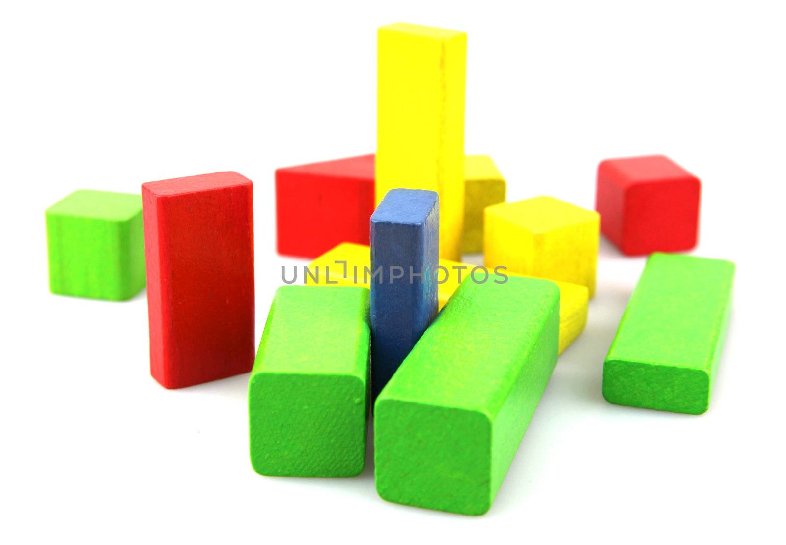 Wooden building blocks isolated on white background