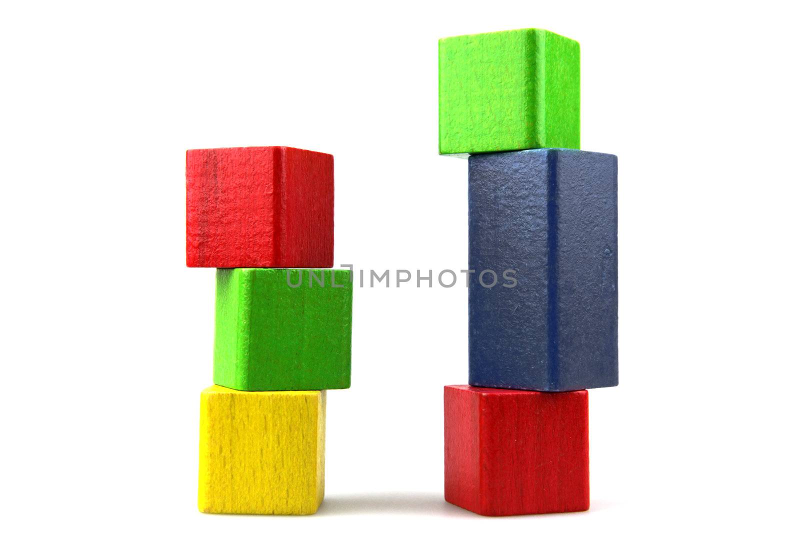 Wooden building blocks isolated on white background