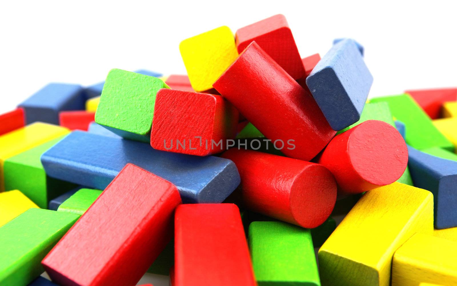Wooden building blocks isolated on white background