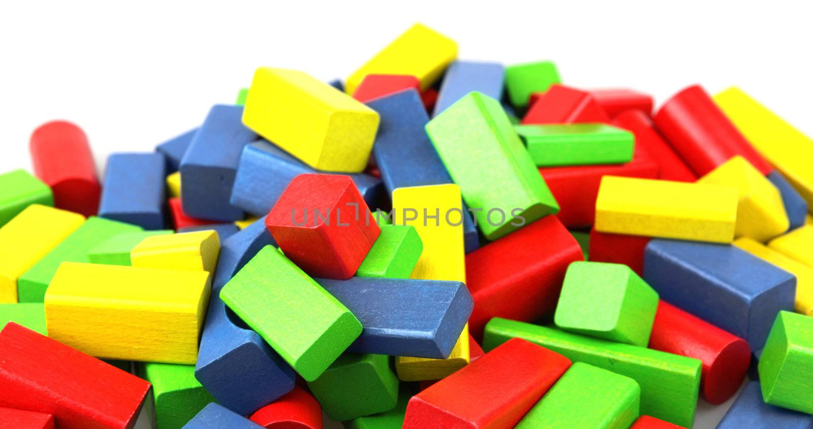 Wooden building blocks isolated on white background
