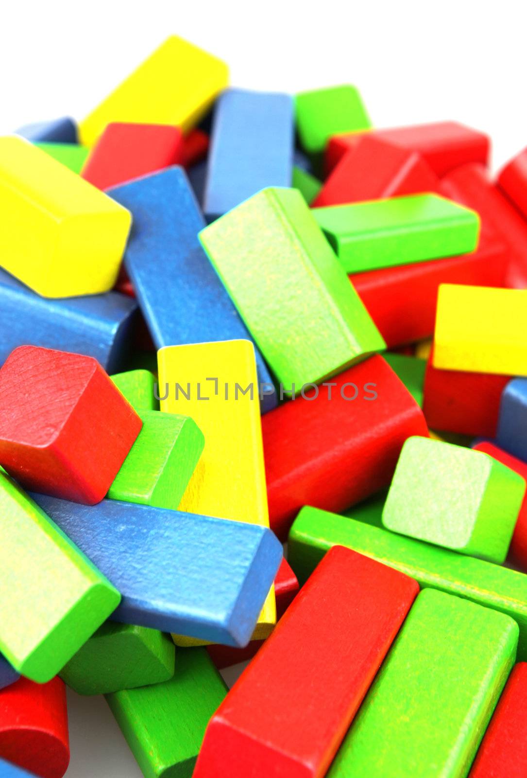 Wooden building blocks isolated on white background