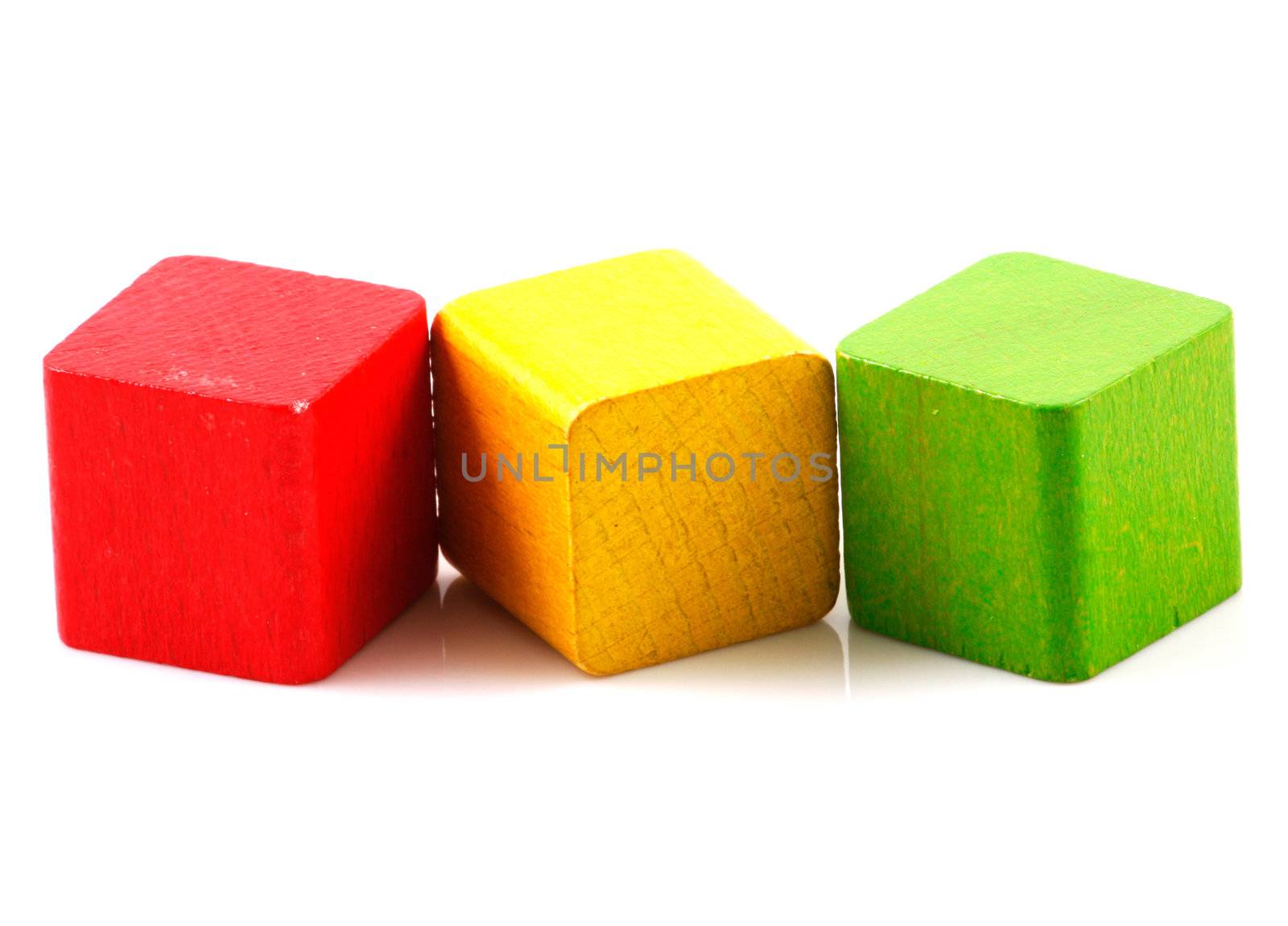 Wooden building blocks isolated on white background
