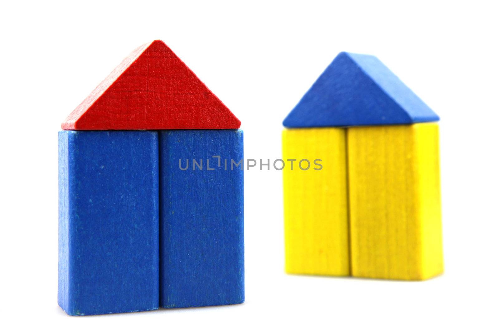 Wooden building blocks isolated on white background