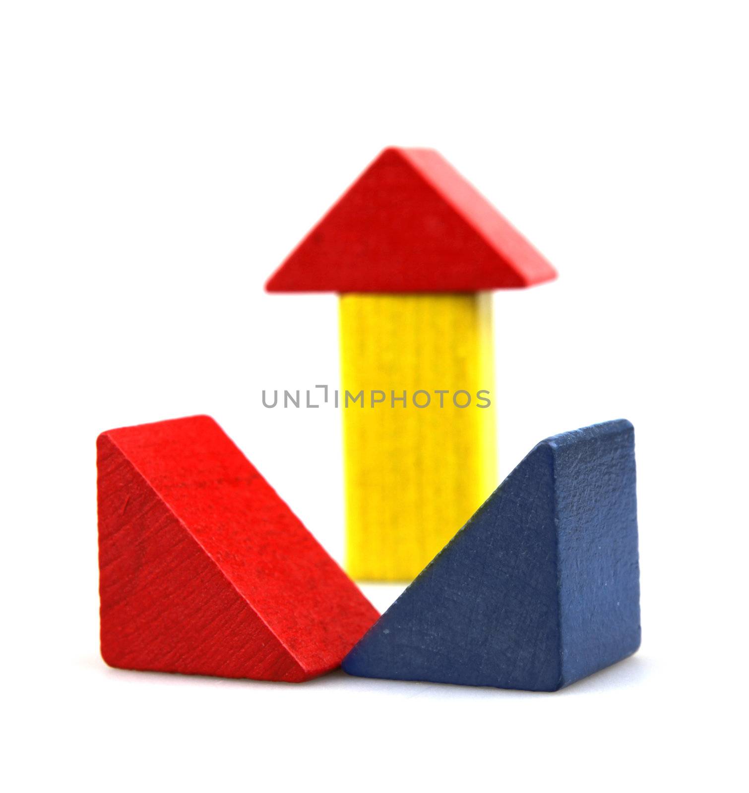Wooden building blocks isolated on white background