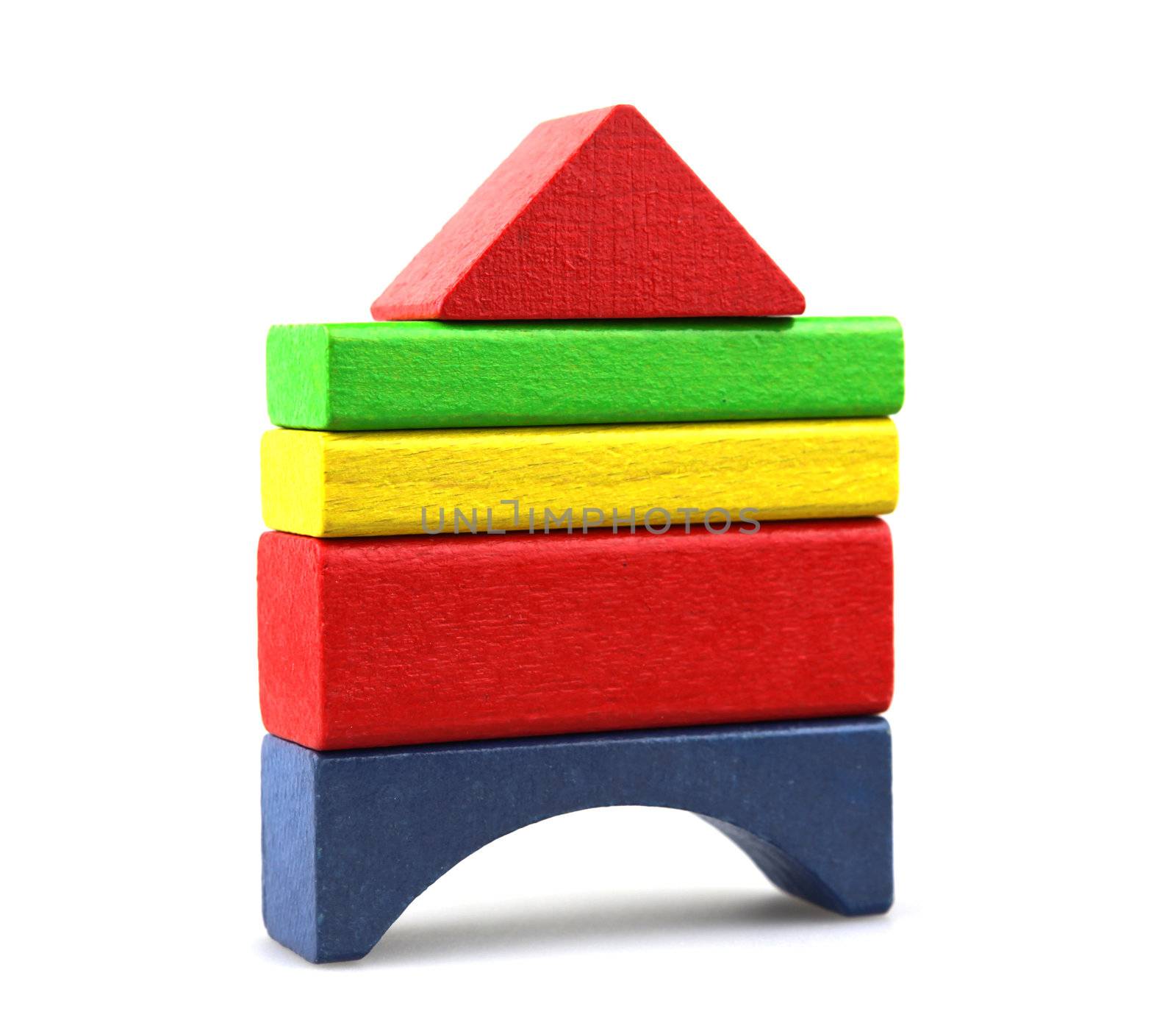 Wooden building blocks isolated on white background