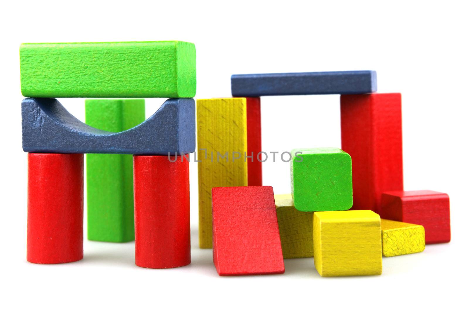 Wooden building blocks isolated on white background