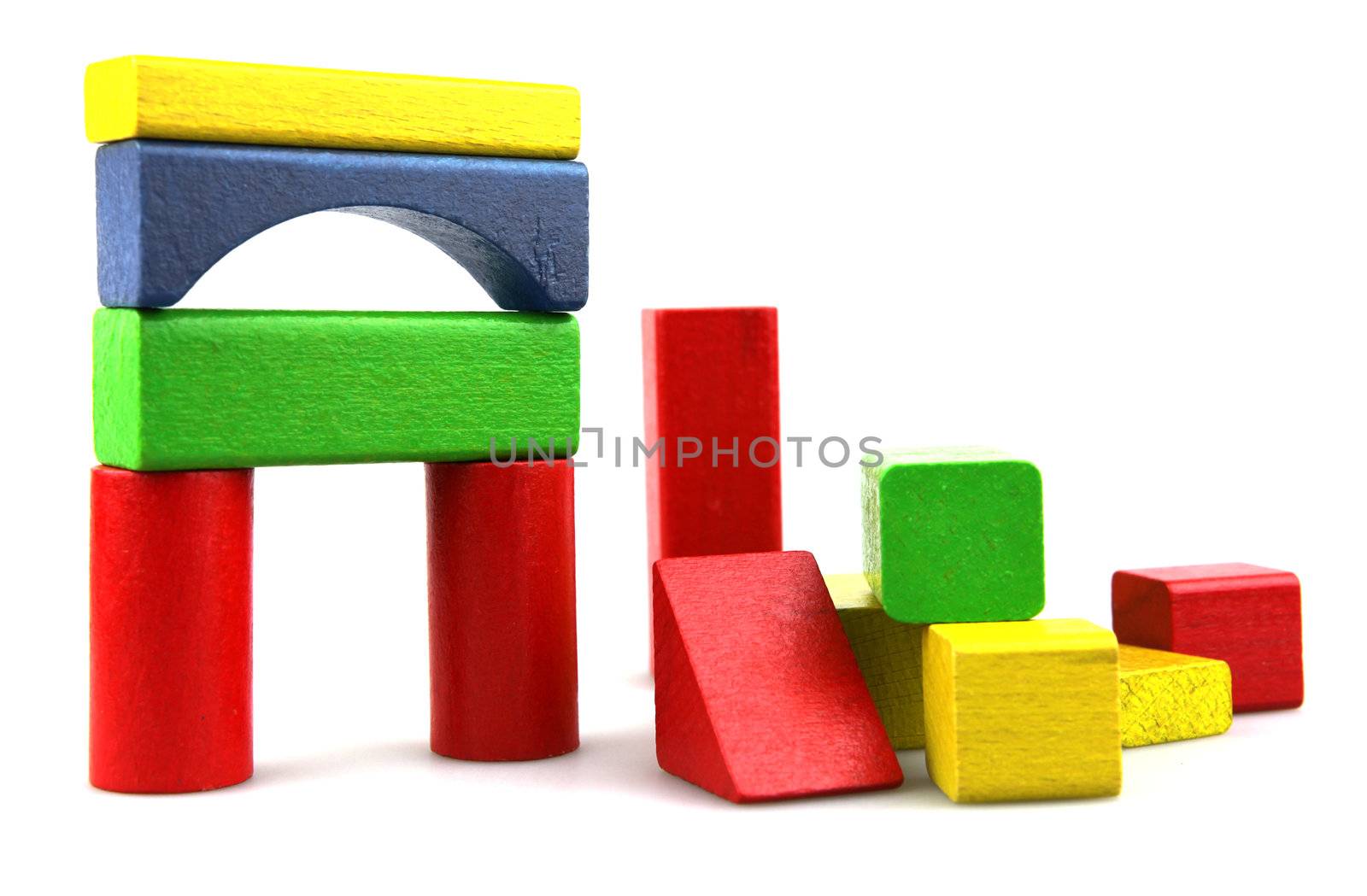 Wooden building blocks isolated on white background