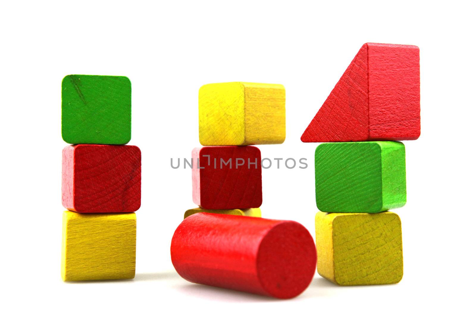 Wooden building blocks isolated on white background