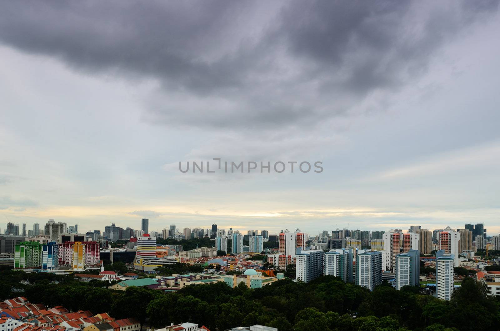 singapore city scape with storm brewing