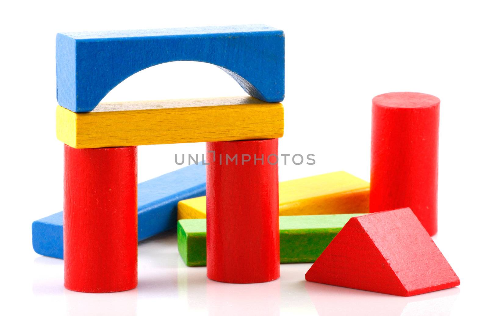 Wooden building blocks isolated on white background
