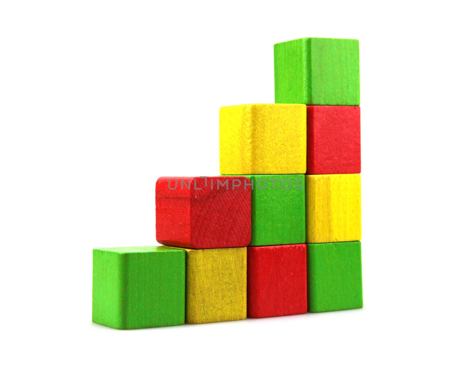 Wooden building blocks isolated on white background