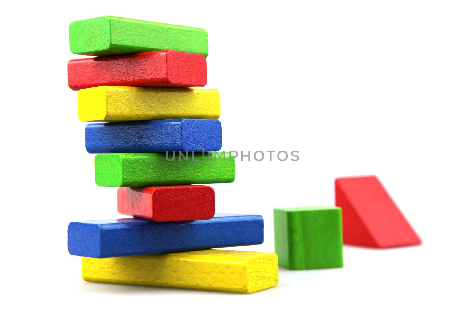 Wooden building blocks isolated on white background