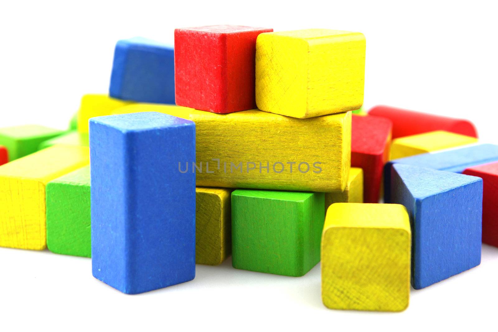 Wooden building blocks isolated on white background