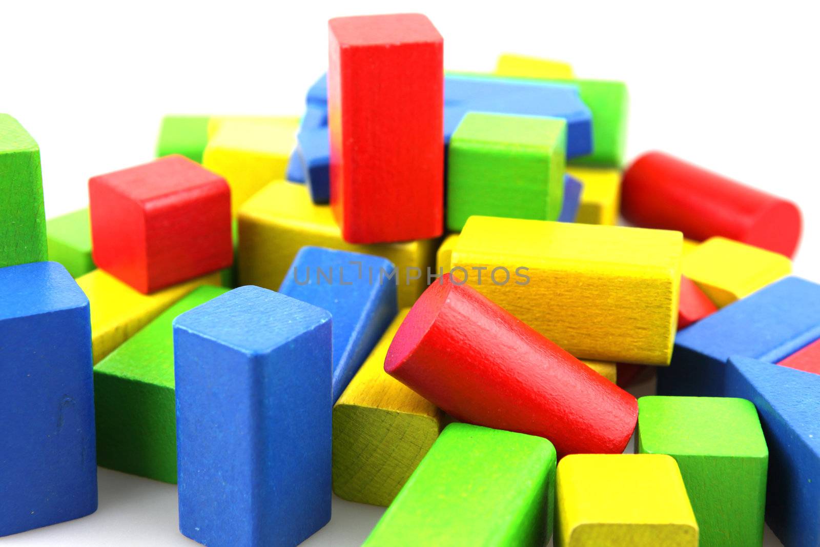 Wooden building blocks isolated on white background