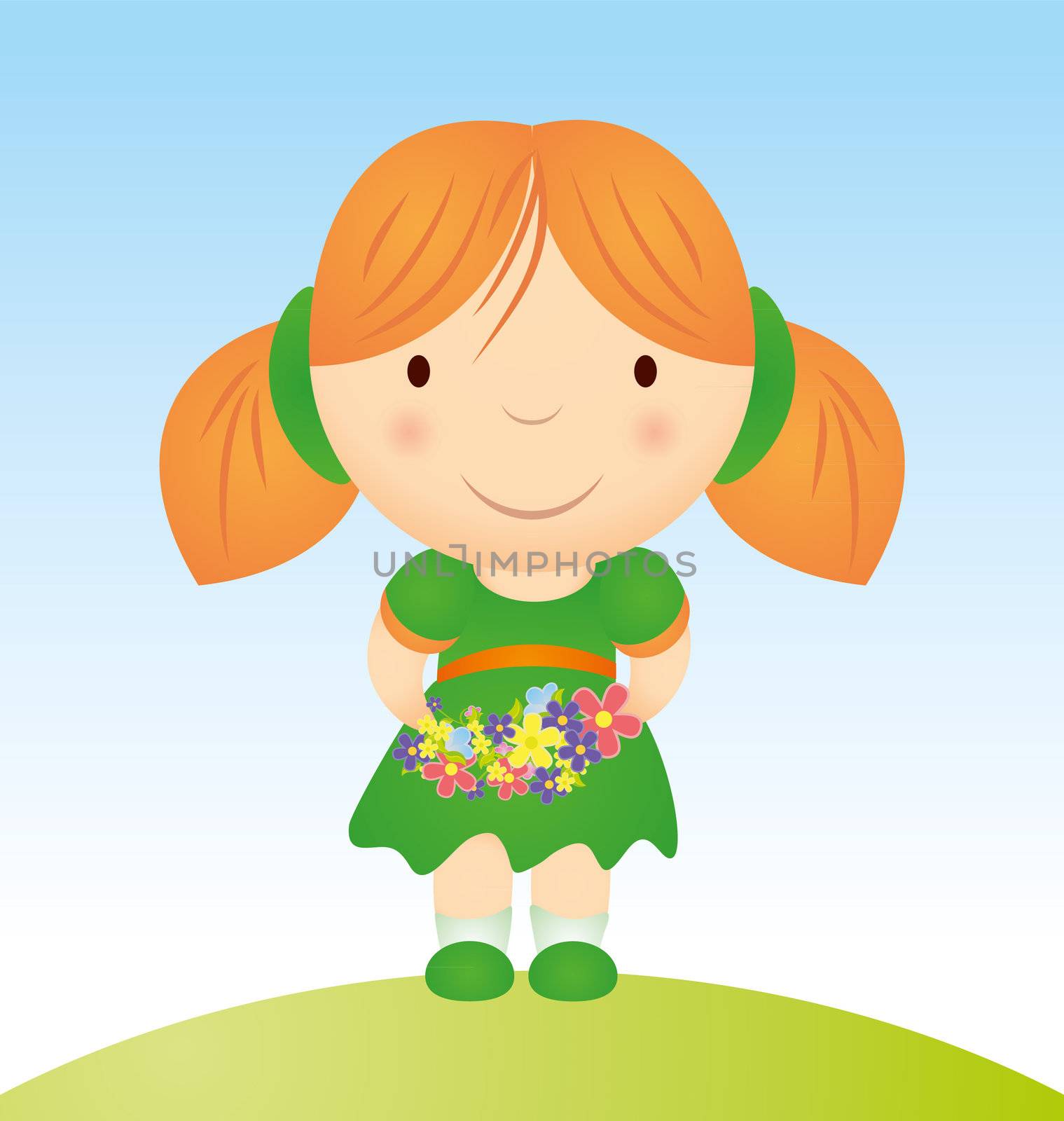 vector girl with flowers cartoon