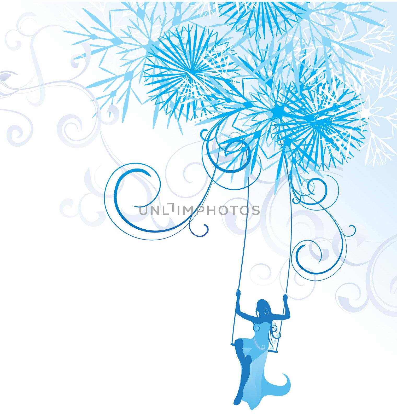 winter abstract woman silhouette blue illustration 