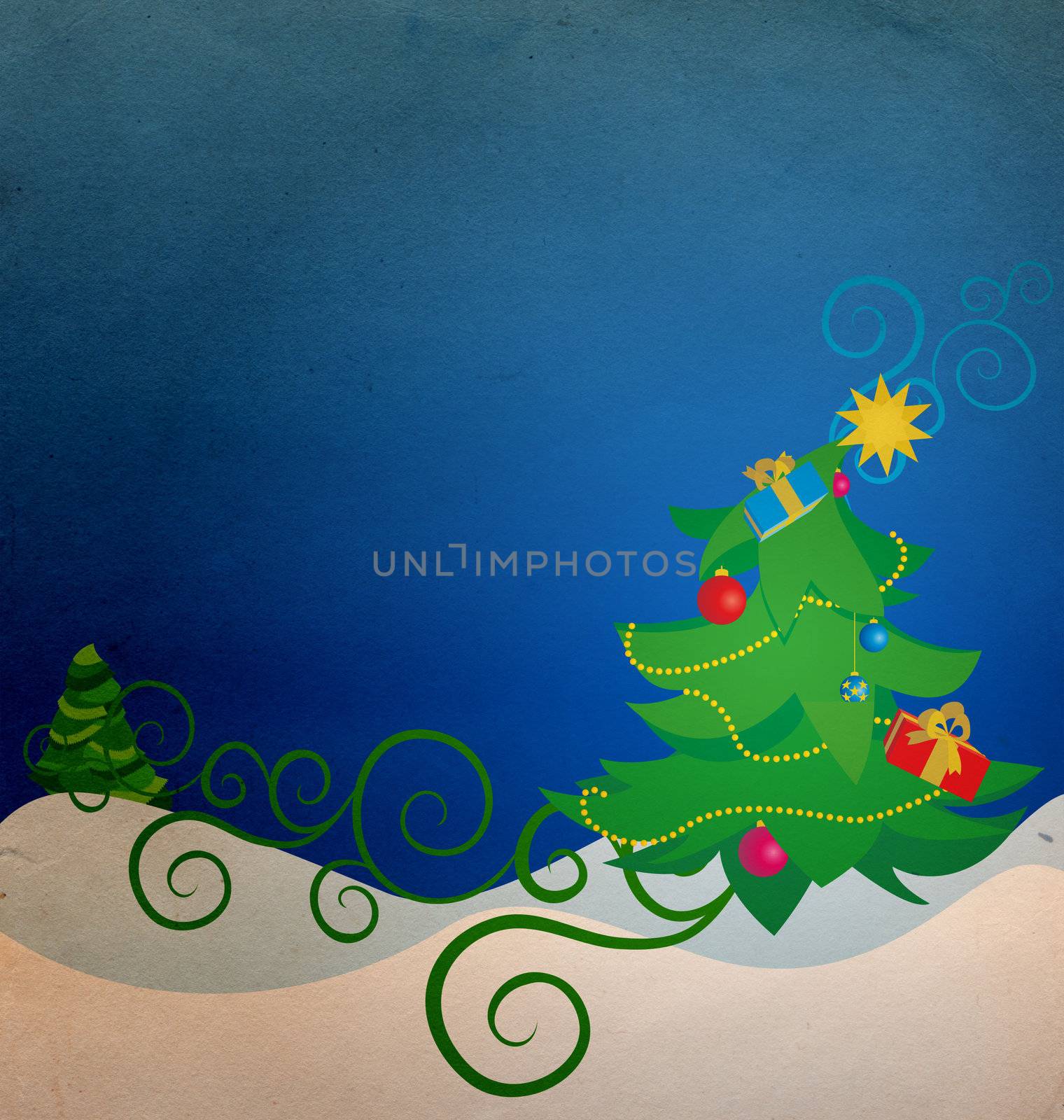 vintage christmas tree illustration by CherJu