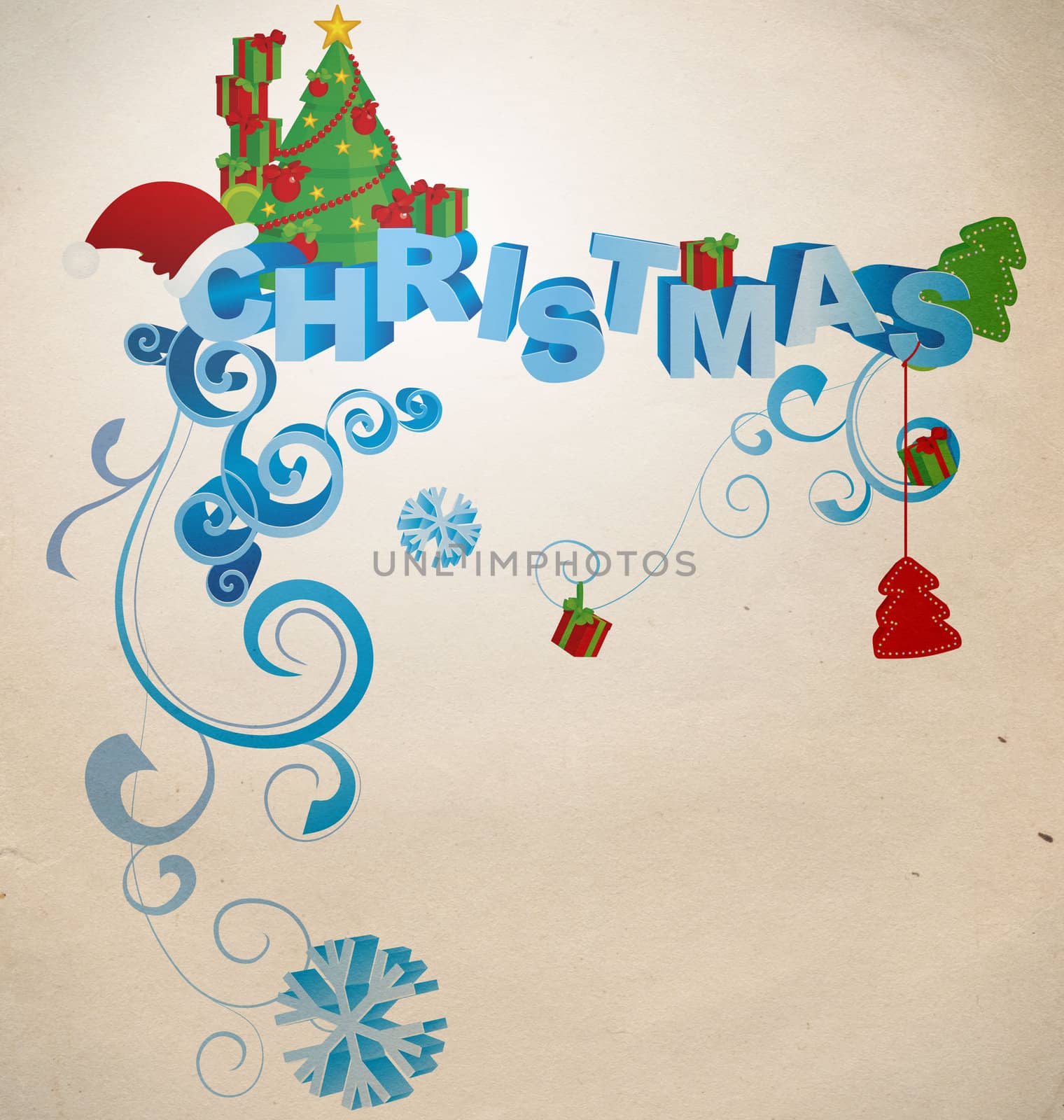 christmas 3D text in vintage style illustration