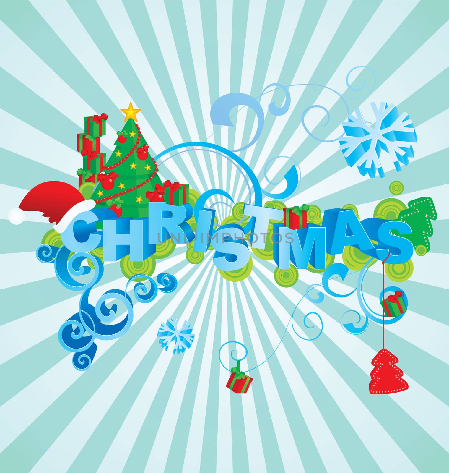 christmas 3D text in vintage style vector illustration