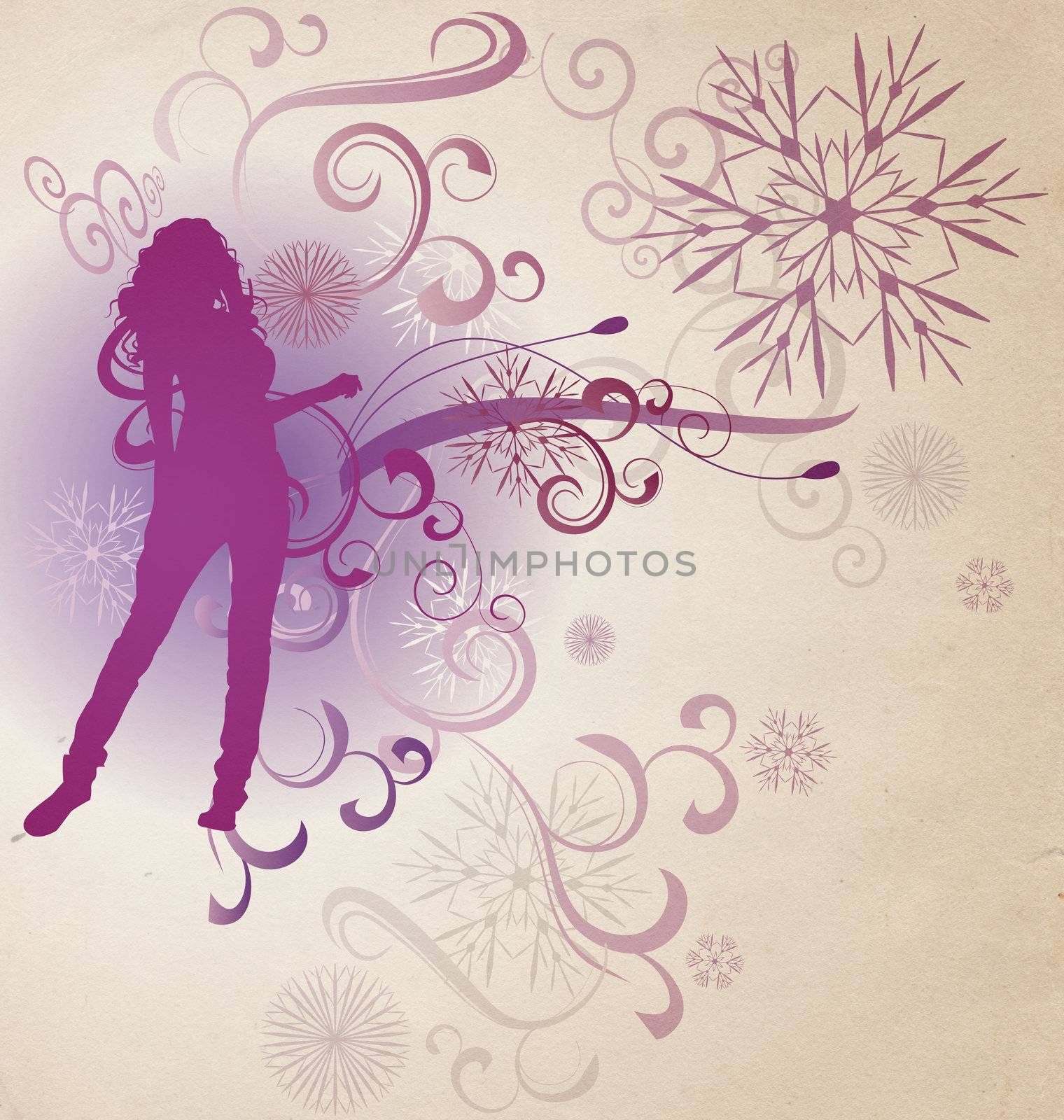 winter abstract woman silhouette retro illustration  by CherJu