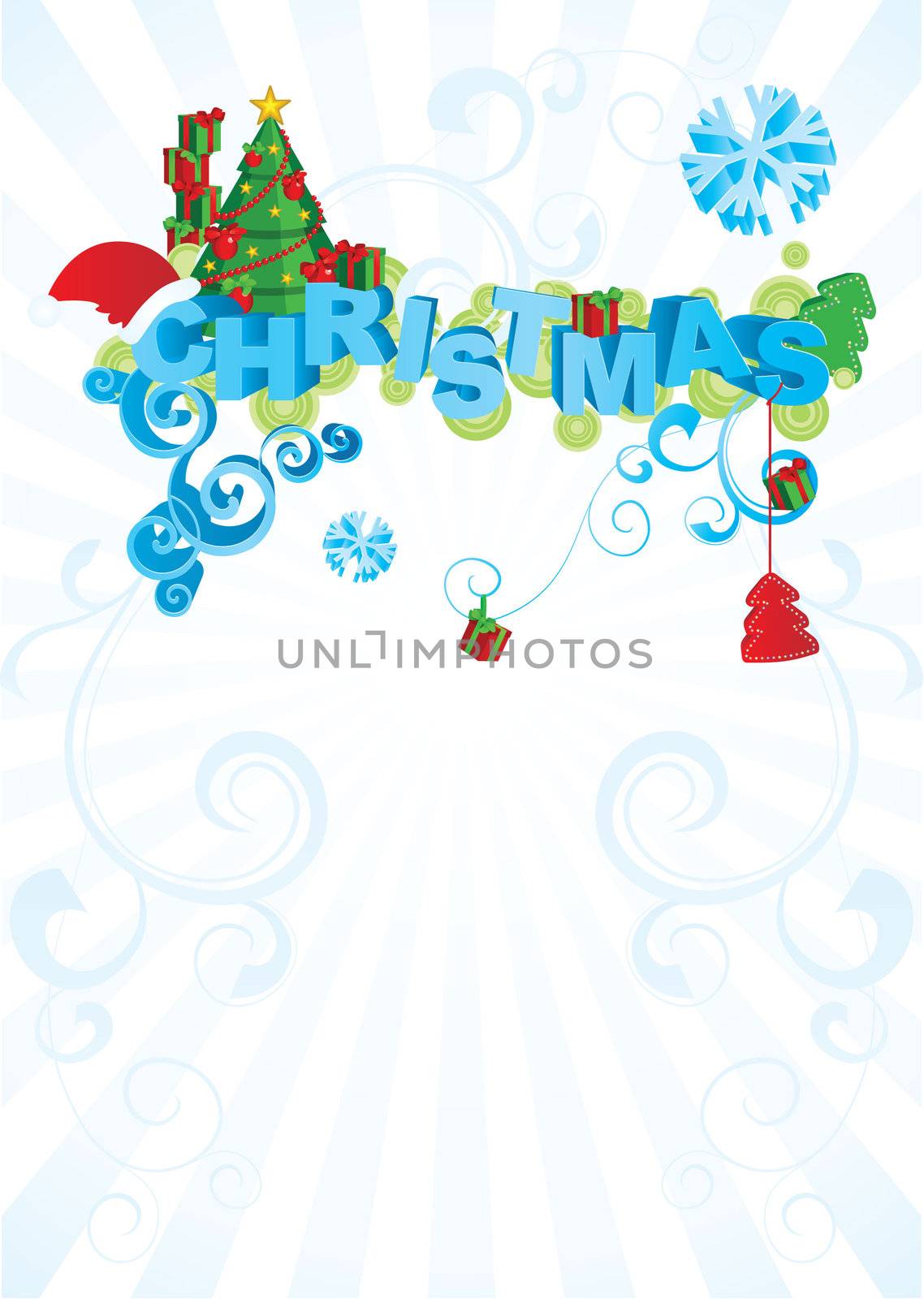 vector 3D christmas text red and green on snow backdrop by CherJu