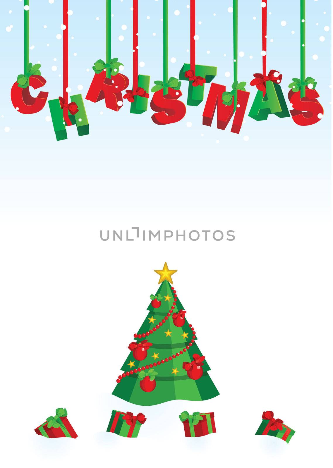 vector 3D christmas text red and green on snow backdrop