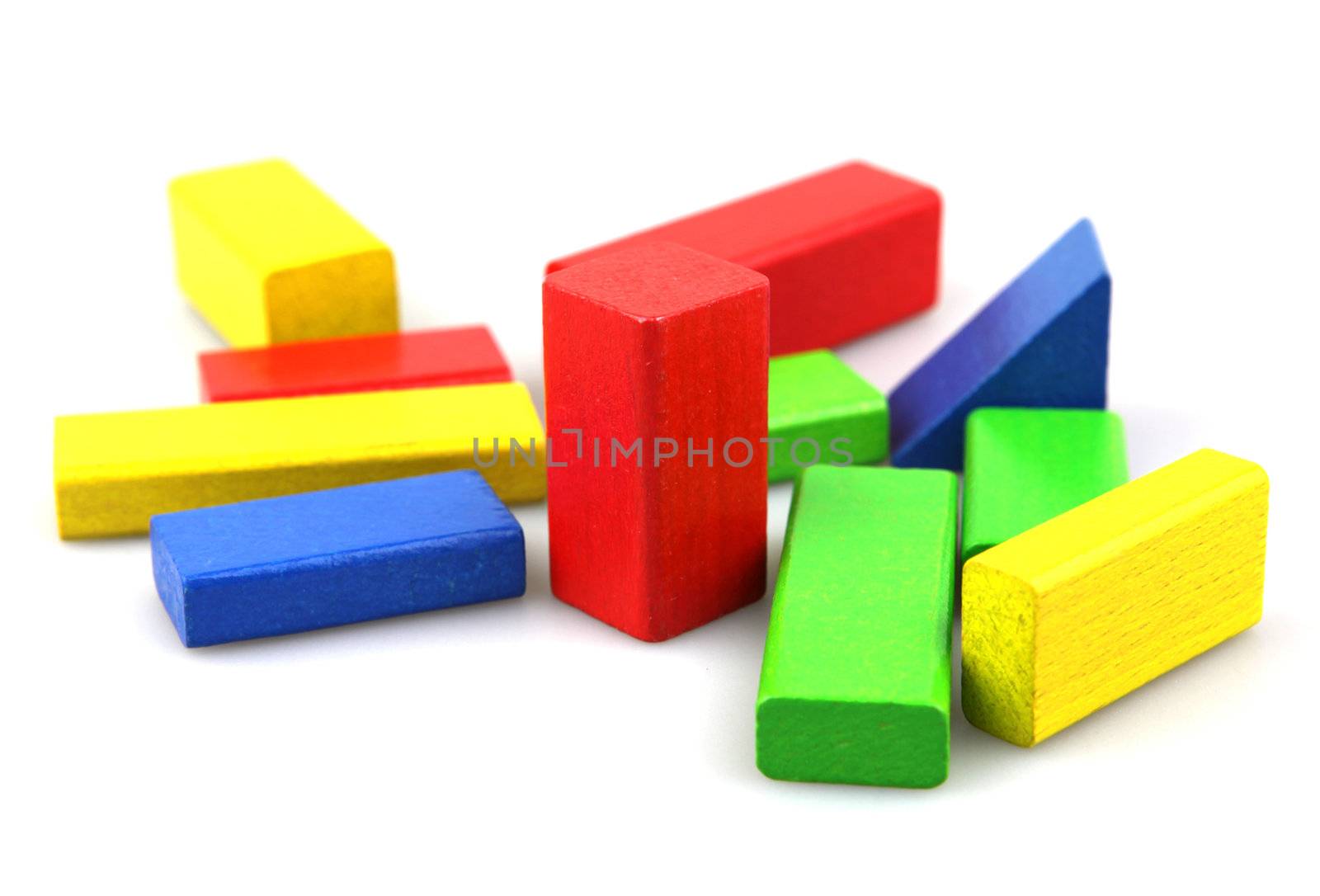 Wooden building blocks isolated on white background