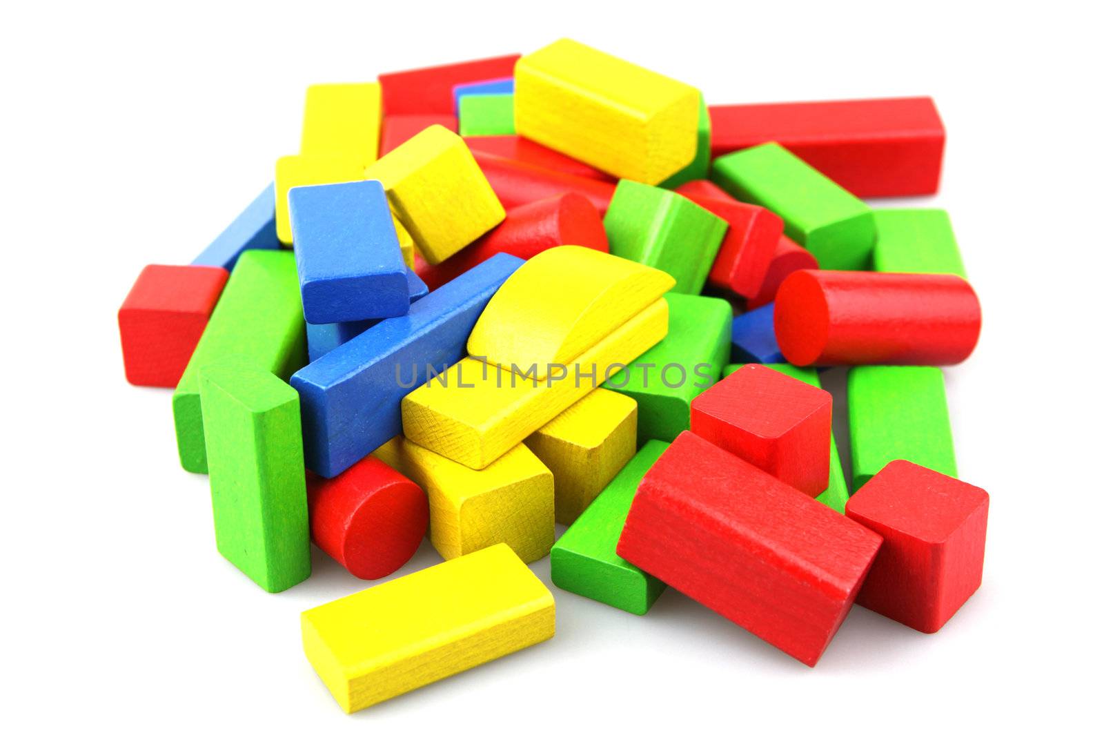 Wooden building blocks isolated on white background