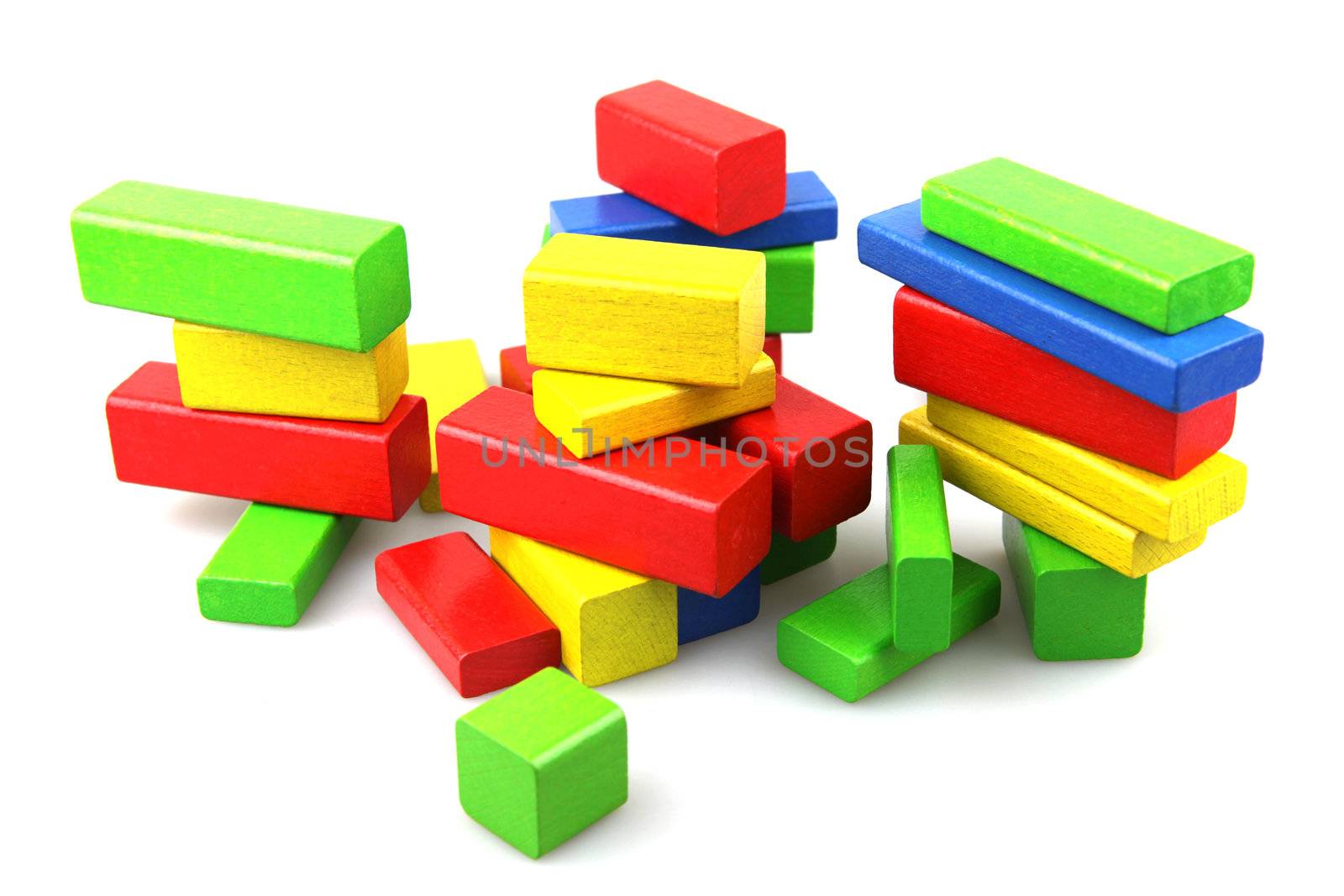 Wooden building blocks isolated on white background