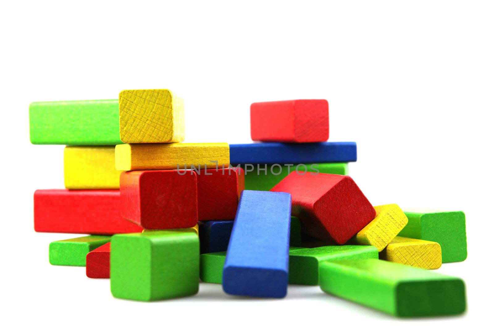 Wooden building blocks isolated on white background
