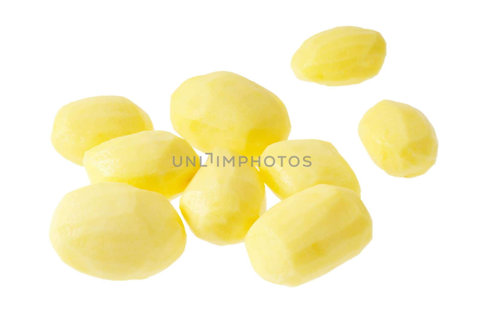 Three fresh peeled potatoes. Isolated on white background.