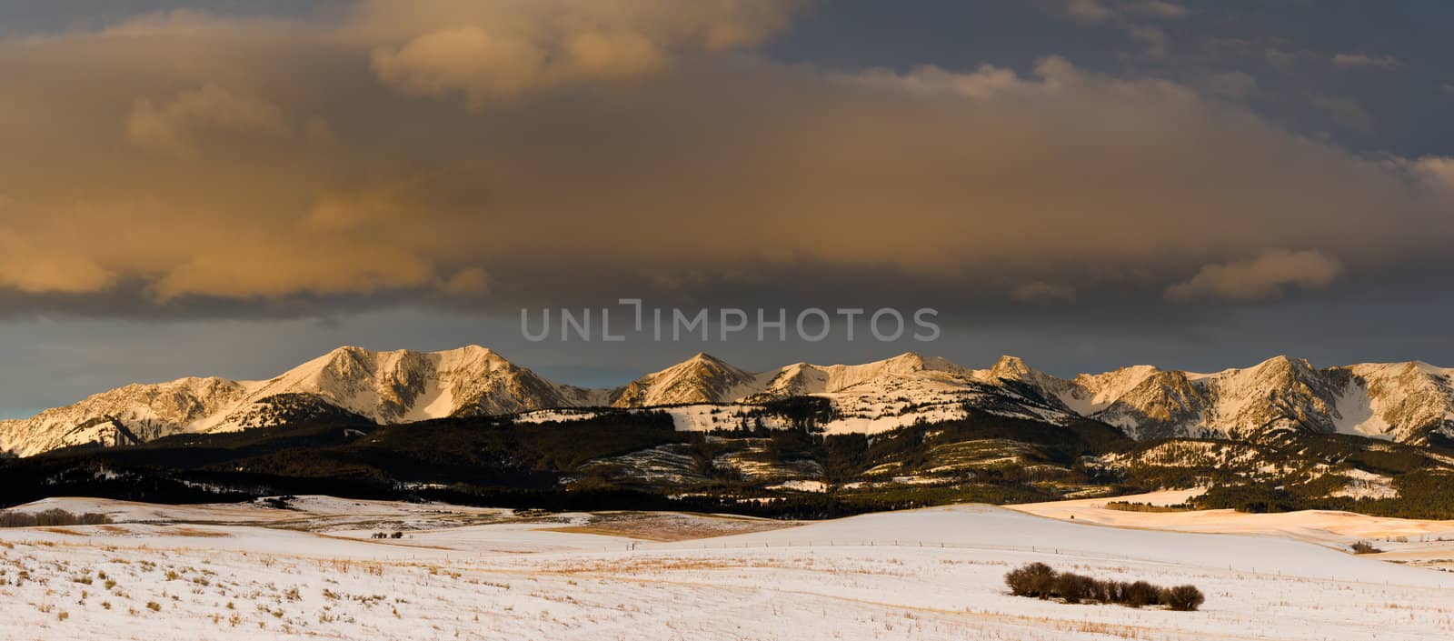 The Bridger Mountains and clouds, Gallatin County, Montana, USA