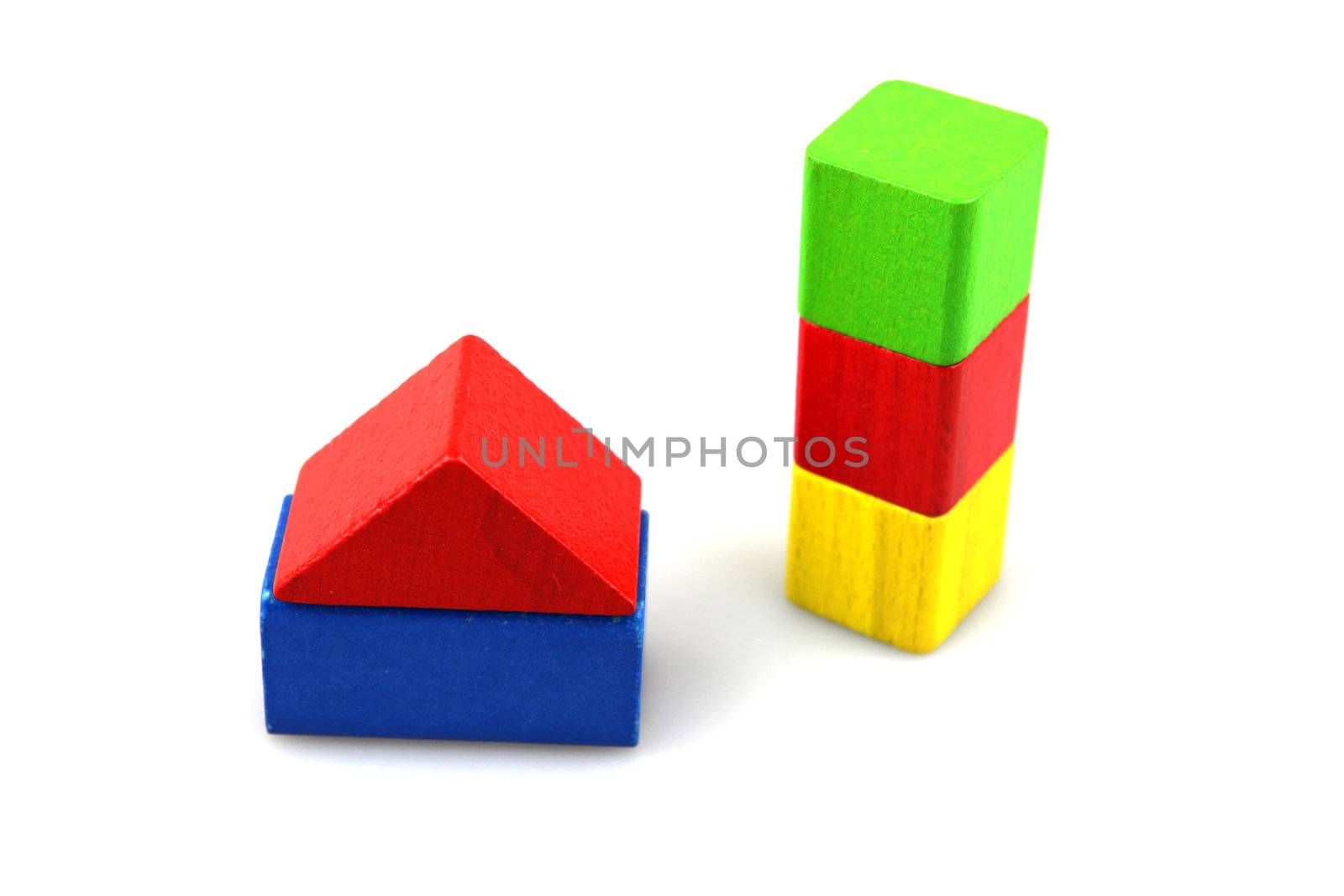 Wooden building blocks isolated on white background
