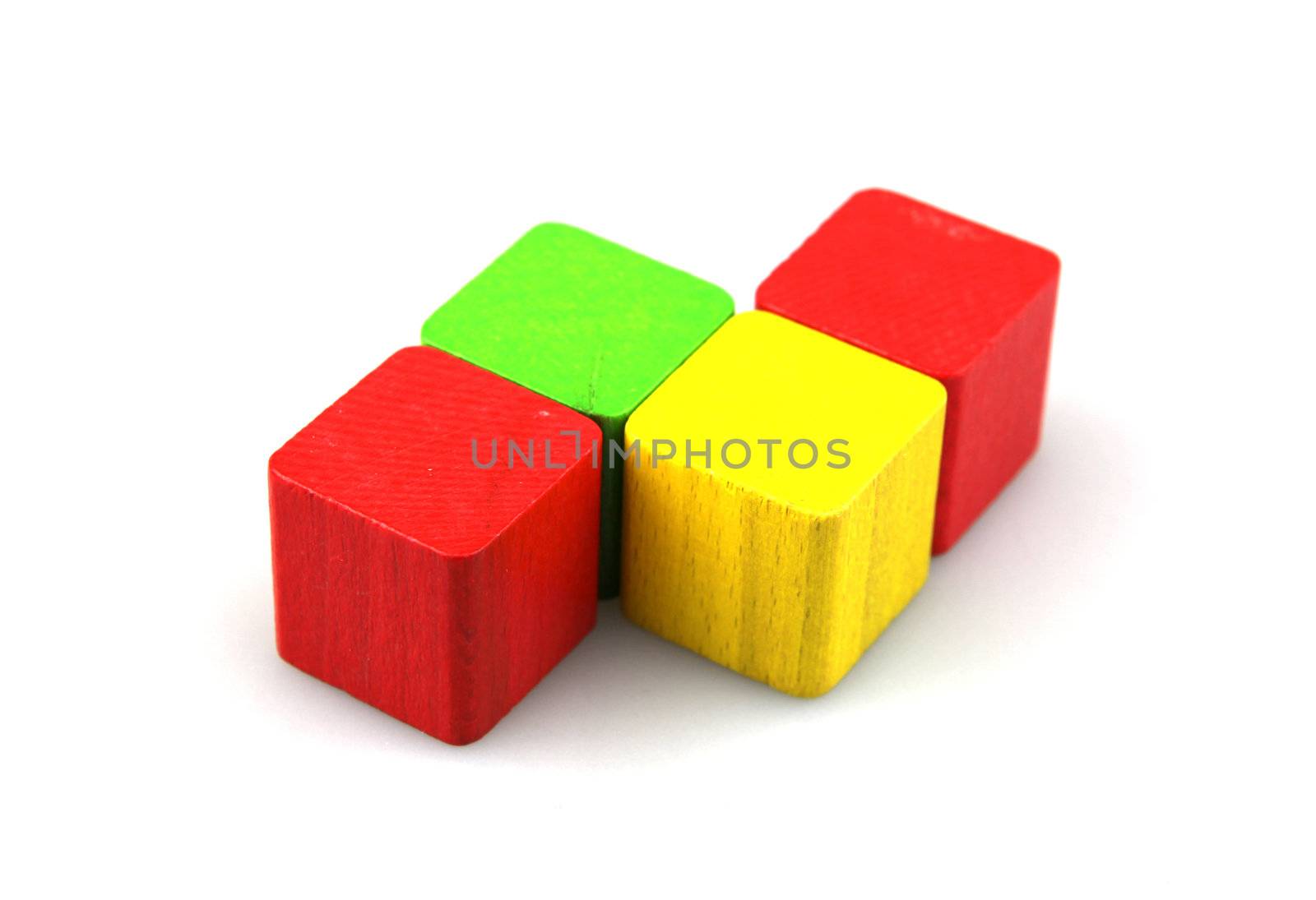 Wooden building blocks isolated on white background