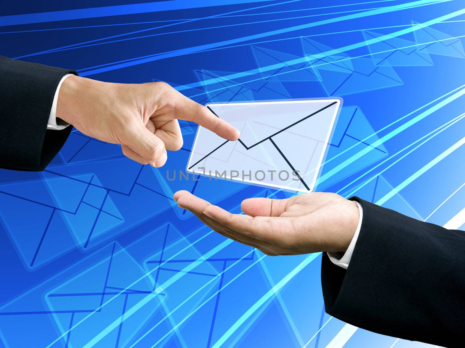 Businessman's hand point the email from sender, Business mail concept