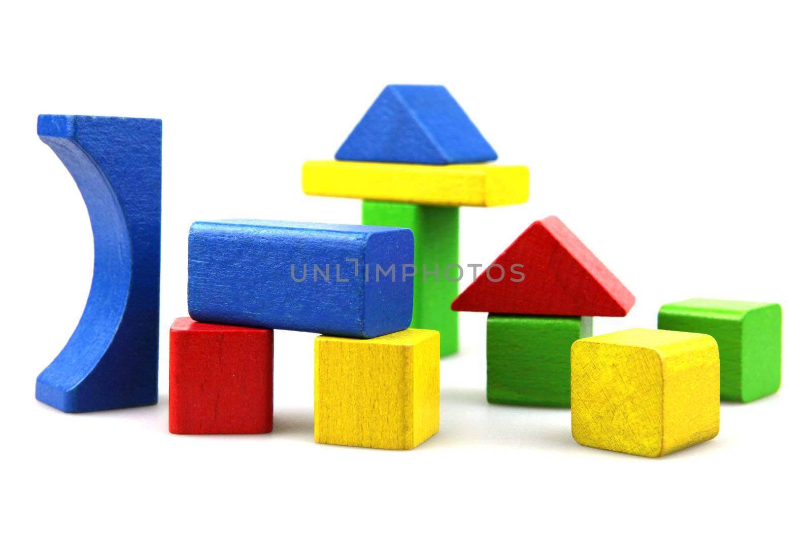 Wooden building blocks isolated on white background