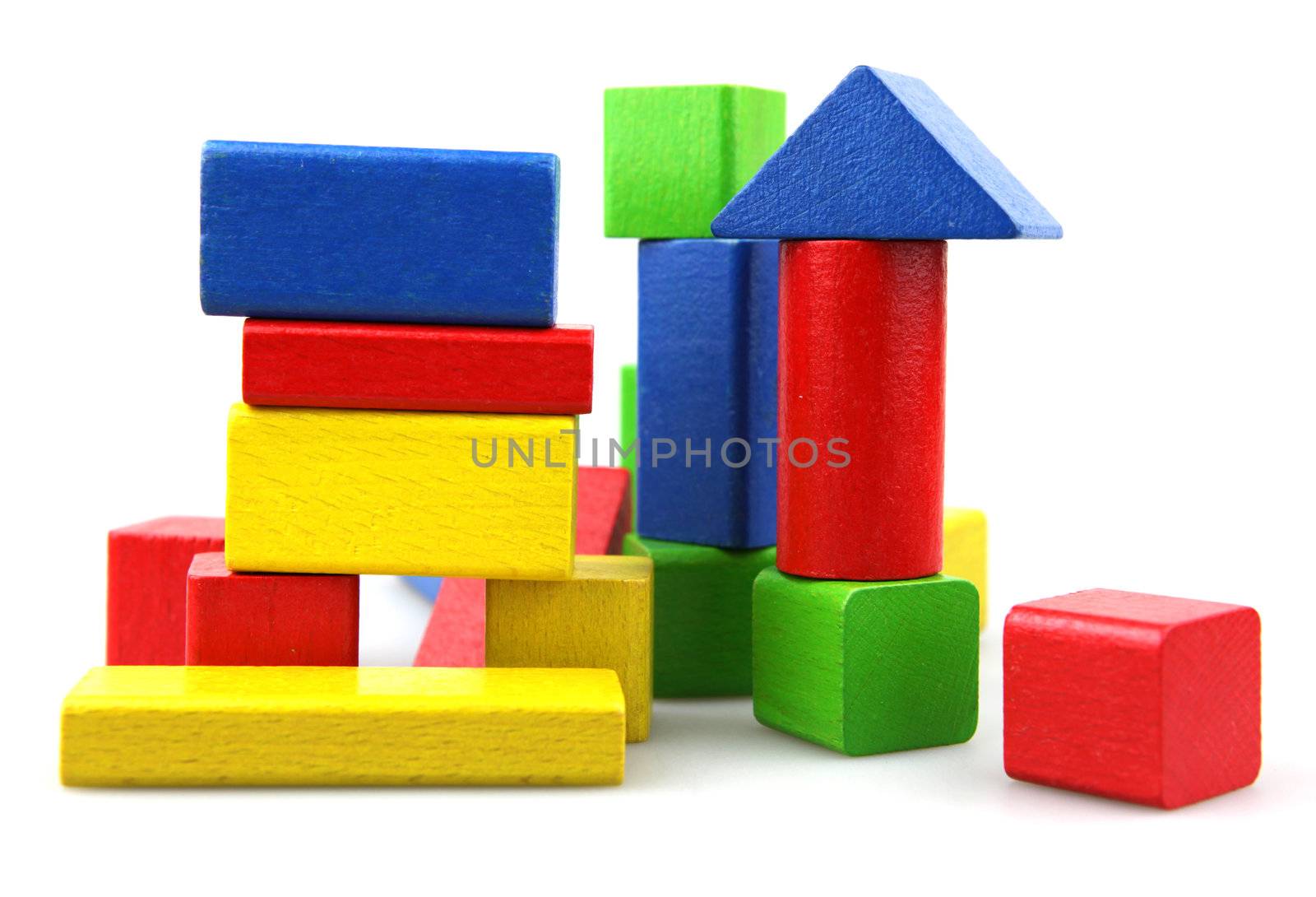 Wooden building blocks isolated on white background
