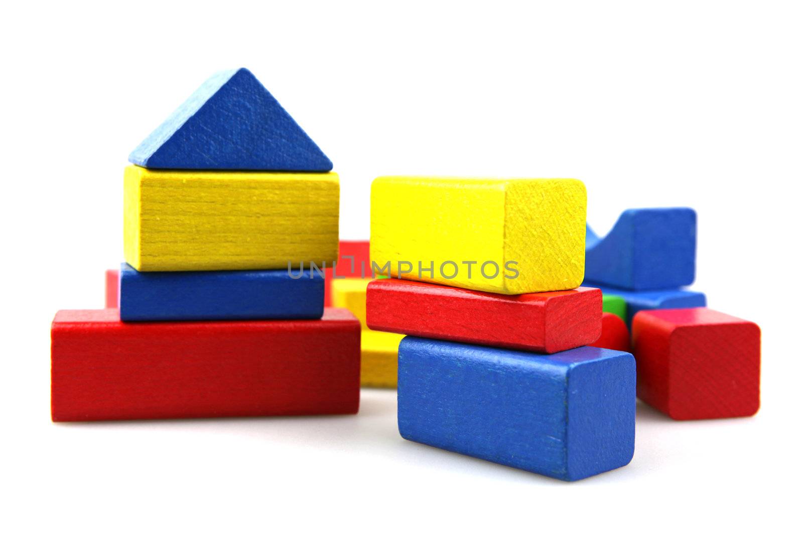 Wooden building blocks isolated on white background