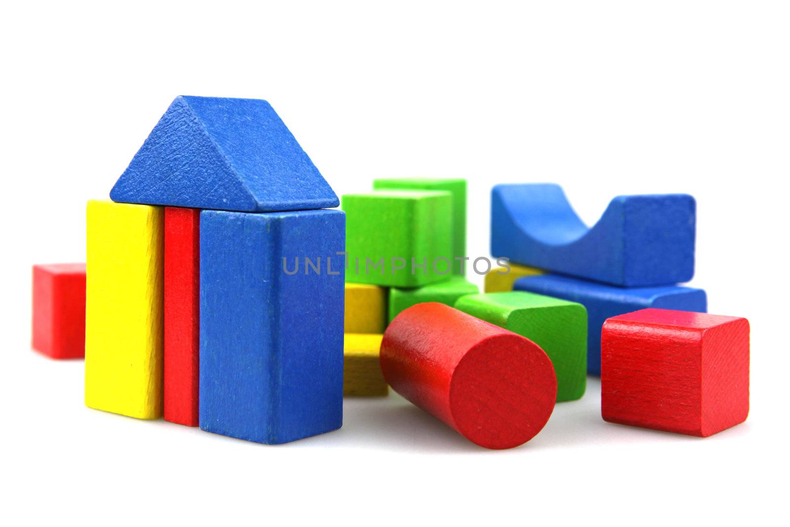 Wooden building blocks isolated on white background