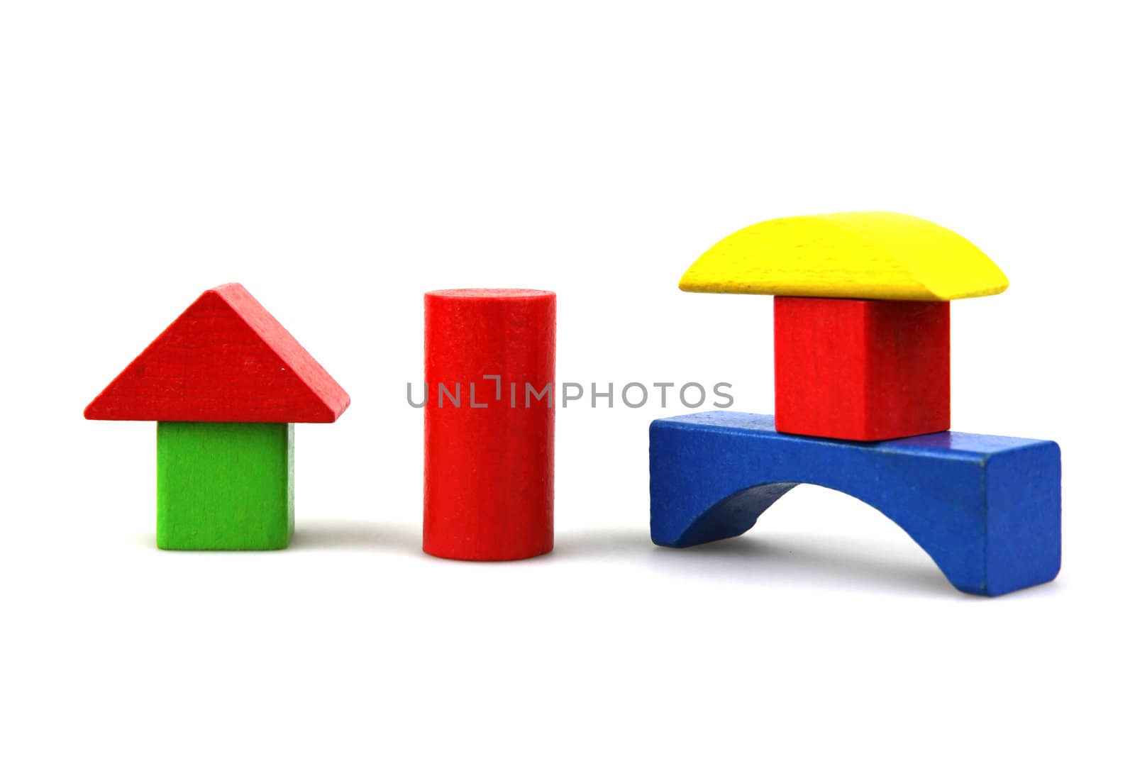 Wooden building blocks isolated on white background