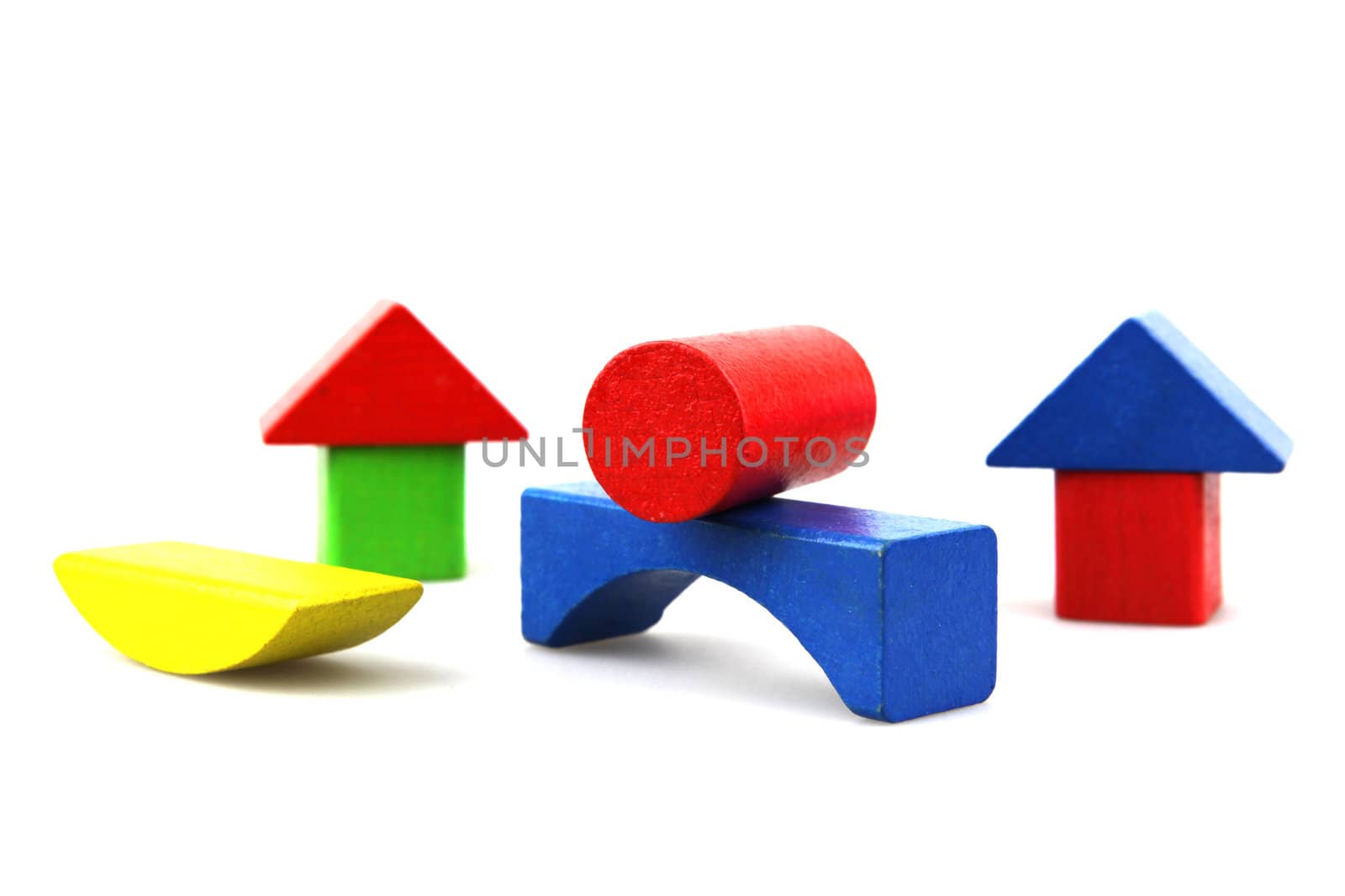 Wooden building blocks isolated on white background