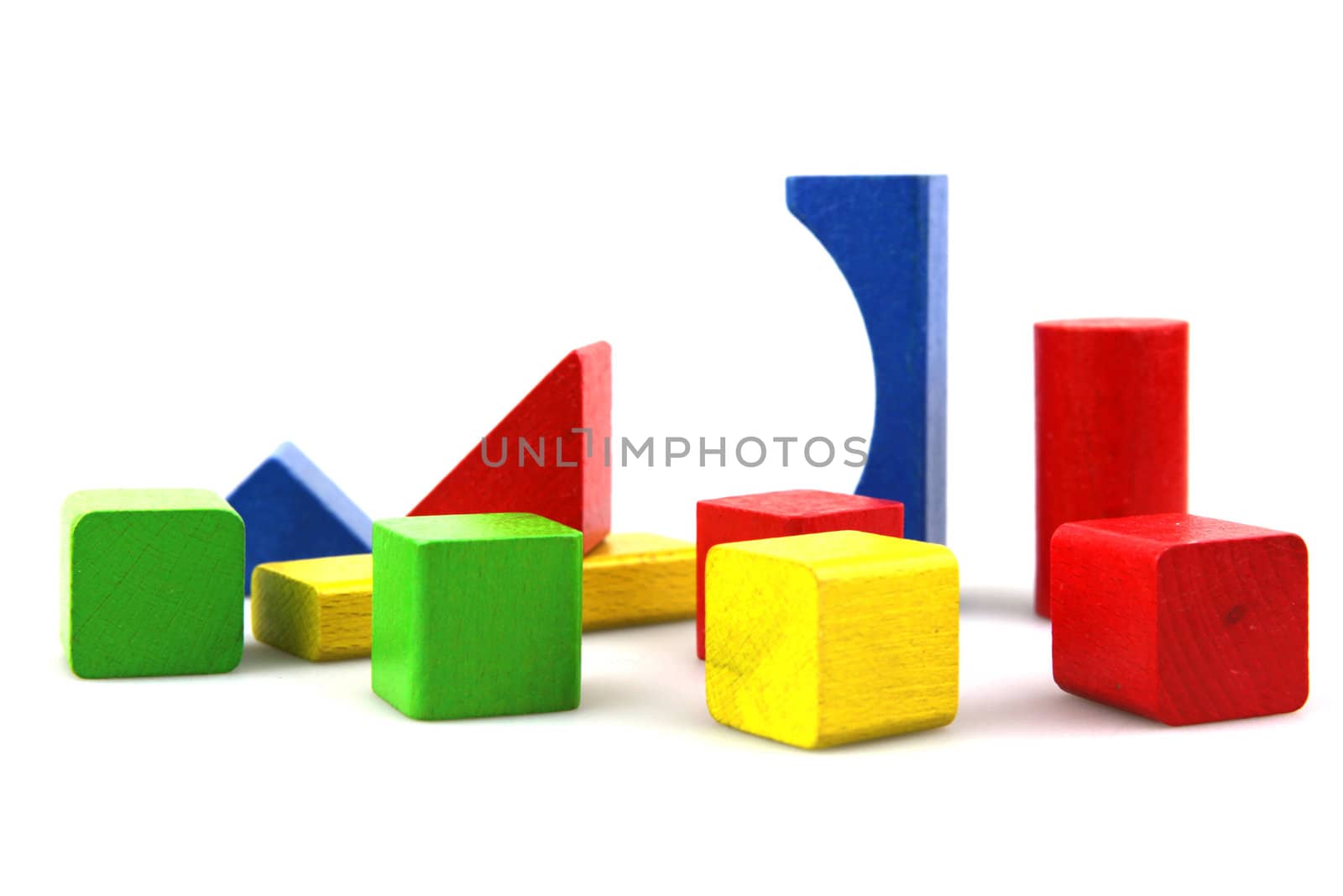 Wooden building blocks isolated on white background