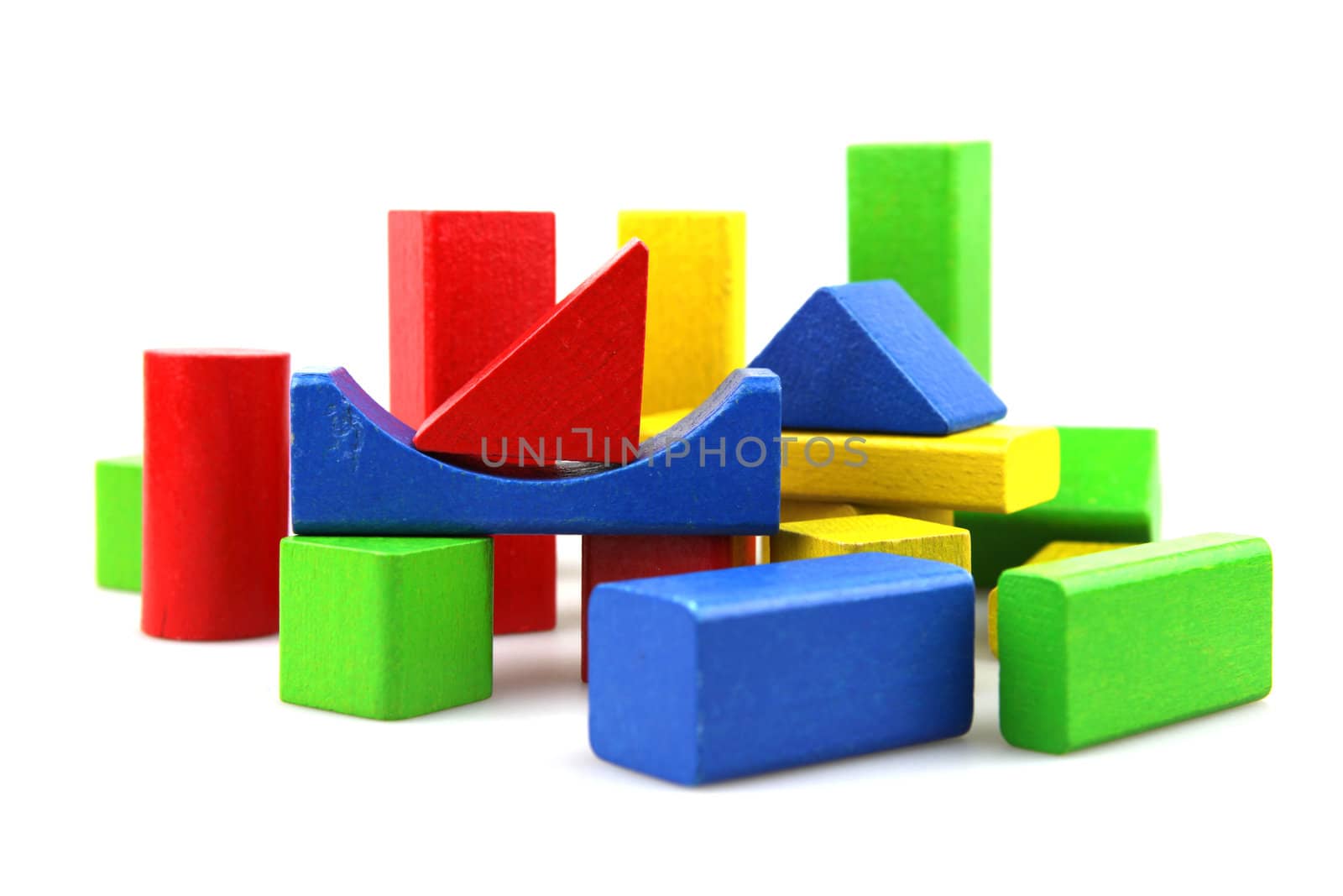 Wooden building blocks isolated on white background