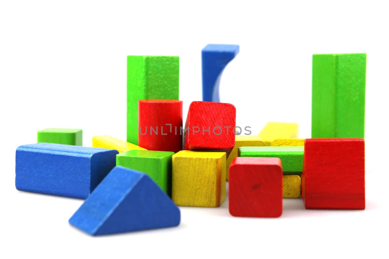 Wooden building blocks isolated on white background