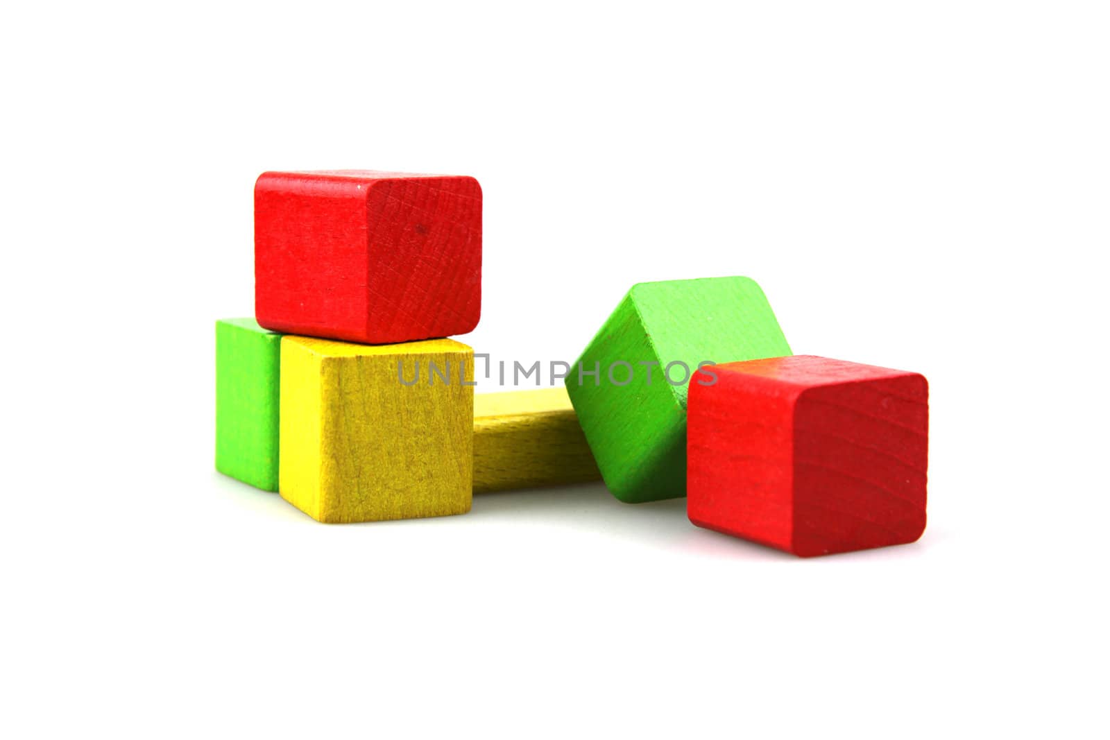 Wooden building blocks isolated on white background