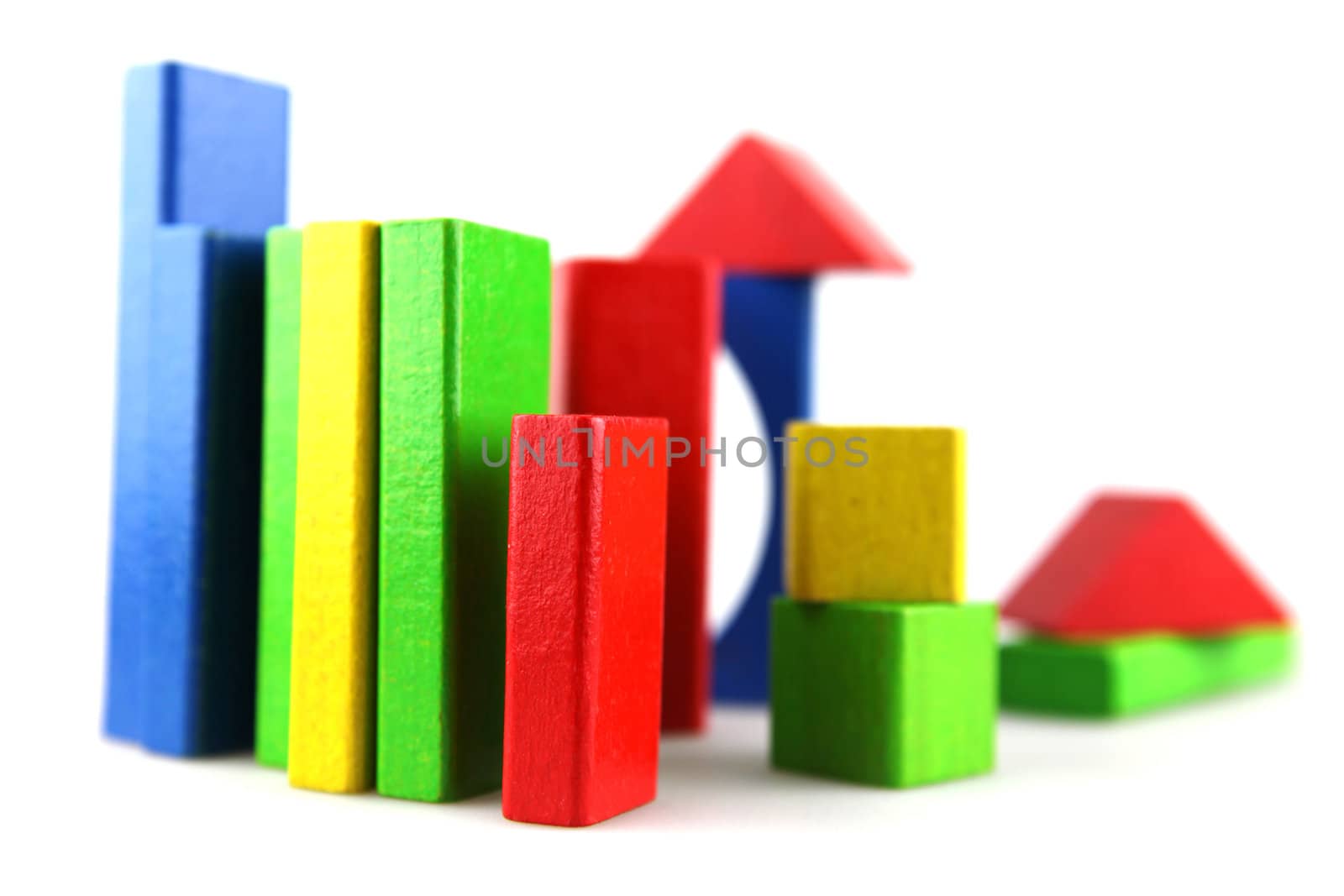 Wooden building blocks isolated on white background