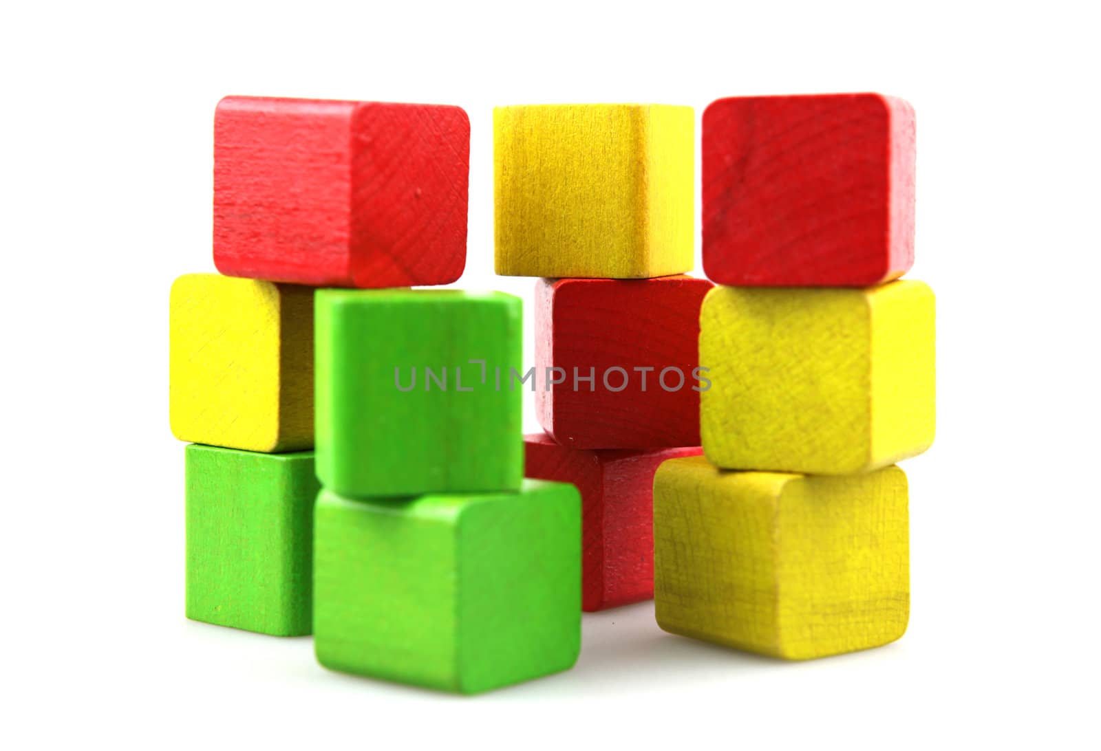 Wooden building blocks isolated on white background