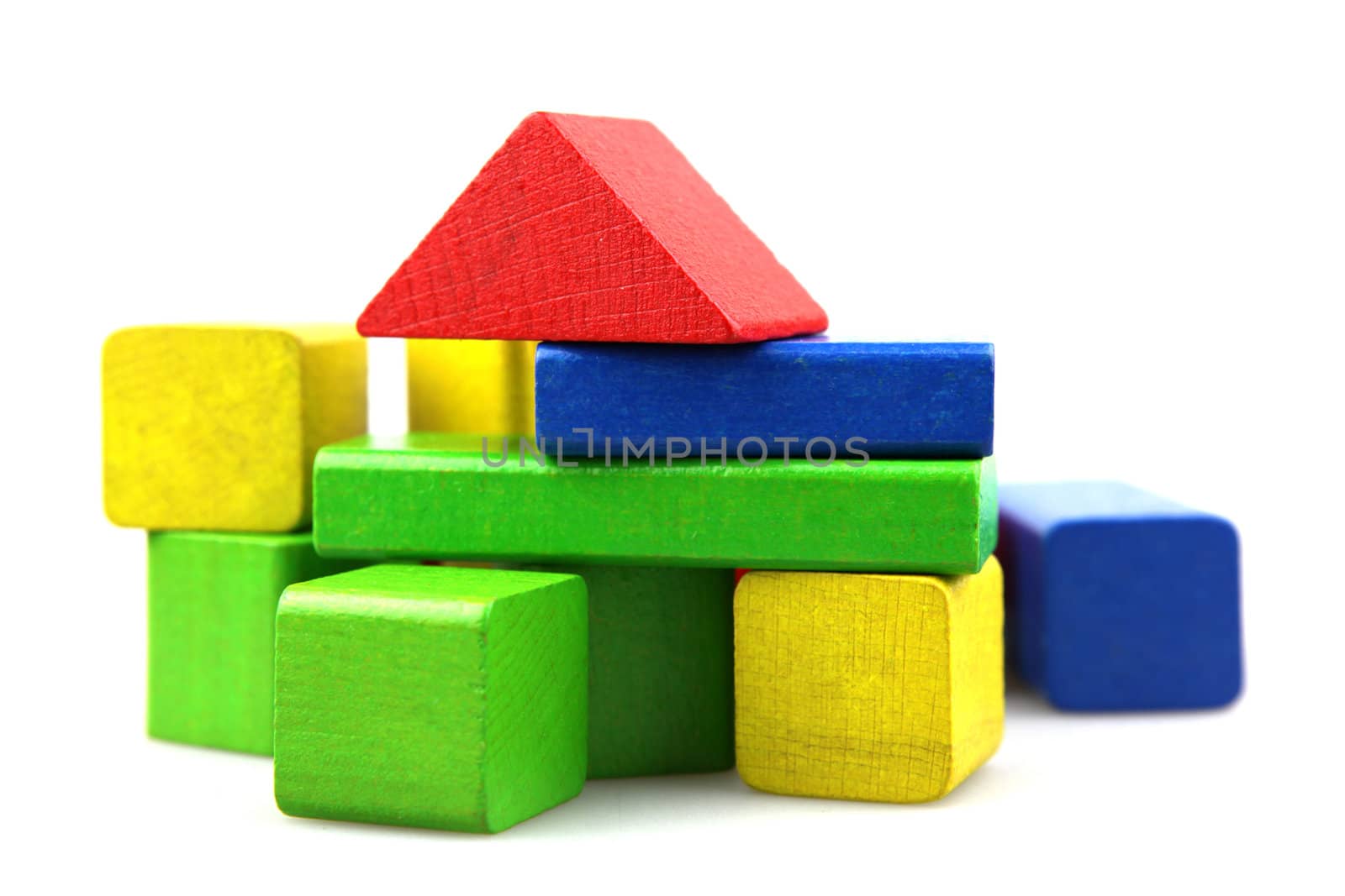 Wooden building blocks isolated on white background