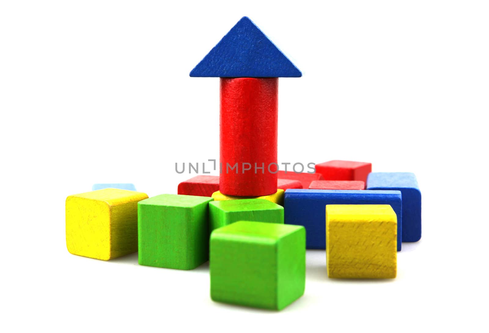 Wooden building blocks isolated on white background