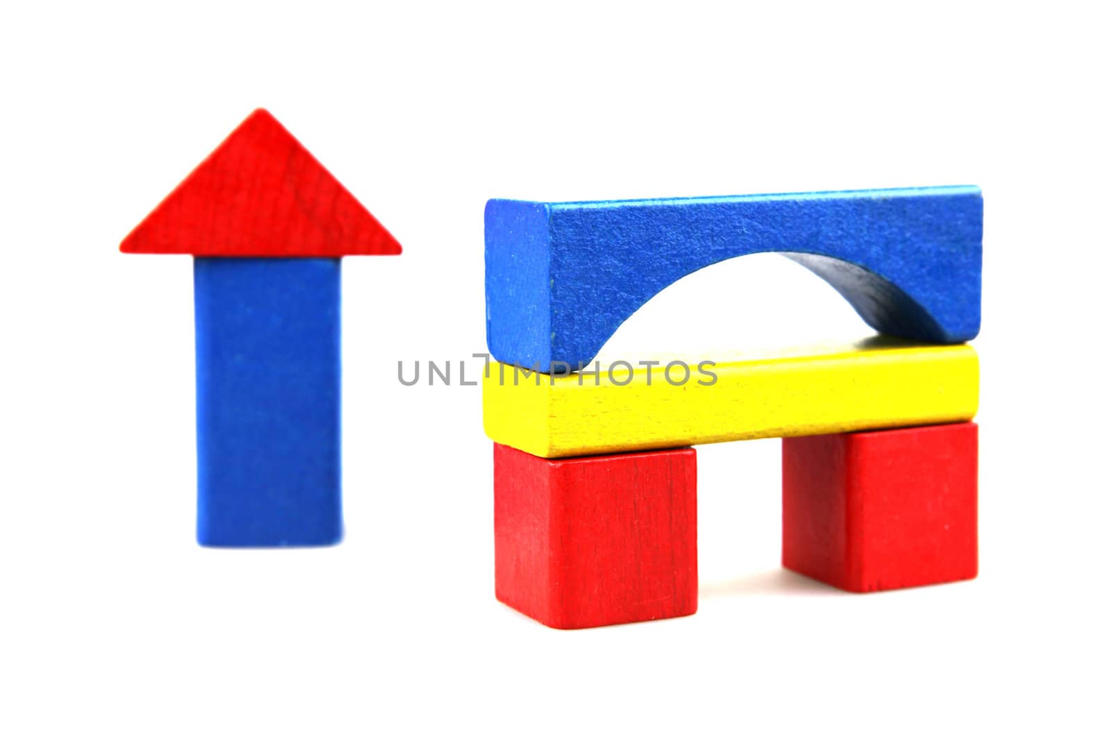 Wooden building blocks isolated on white background
